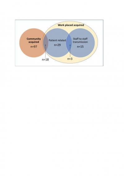 Figure 1: Distribution of probable sources of infection among all HCWs (n=180)